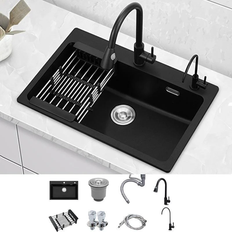 Quartz Kitchen Sink Rectangular Single Bowl Kitchen Sink with Drain Assembly -Bathlova