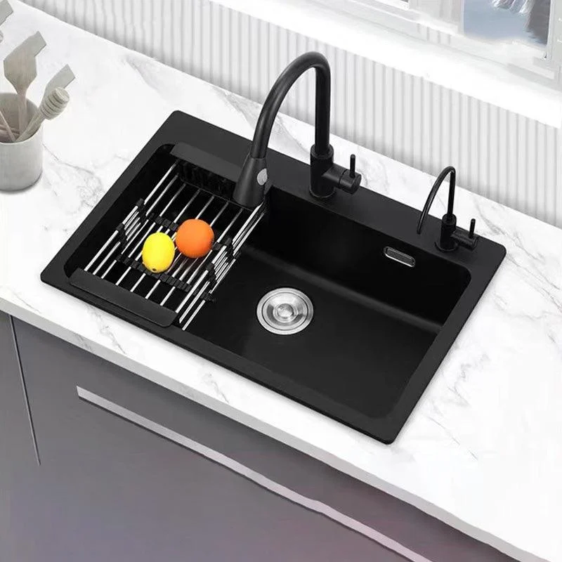 Quartz Kitchen Sink Rectangular Single Bowl Kitchen Sink with Drain Assembly -Bathlova