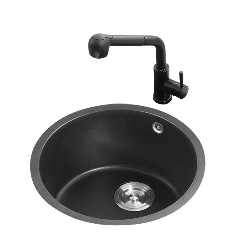 Quartz Kitchen Sink Round Single Bowl Kitchen Sink with Basket Strainer -Bathlova