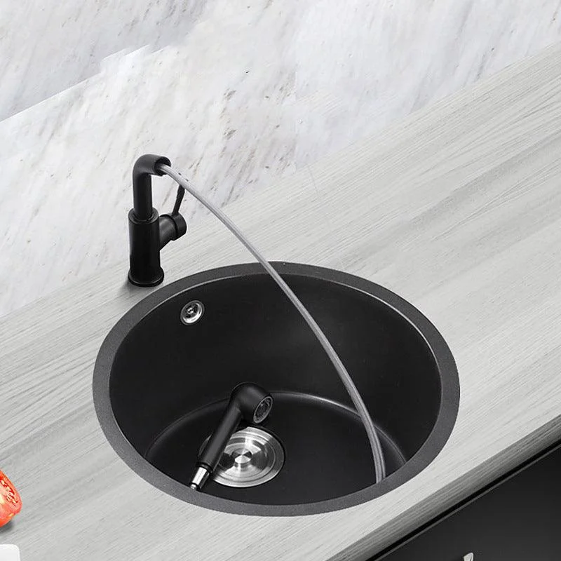 Quartz Kitchen Sink Round Single Bowl Kitchen Sink with Basket Strainer -Bathlova