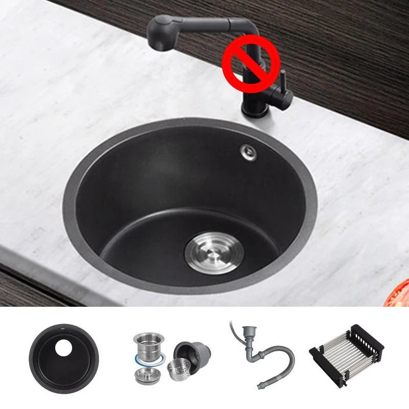 Quartz Kitchen Sink Round Single Bowl Kitchen Sink with Basket Strainer -Bathlova