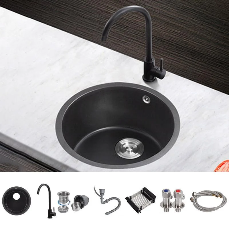 Quartz Kitchen Sink Round Single Bowl Kitchen Sink with Basket Strainer -Bathlova