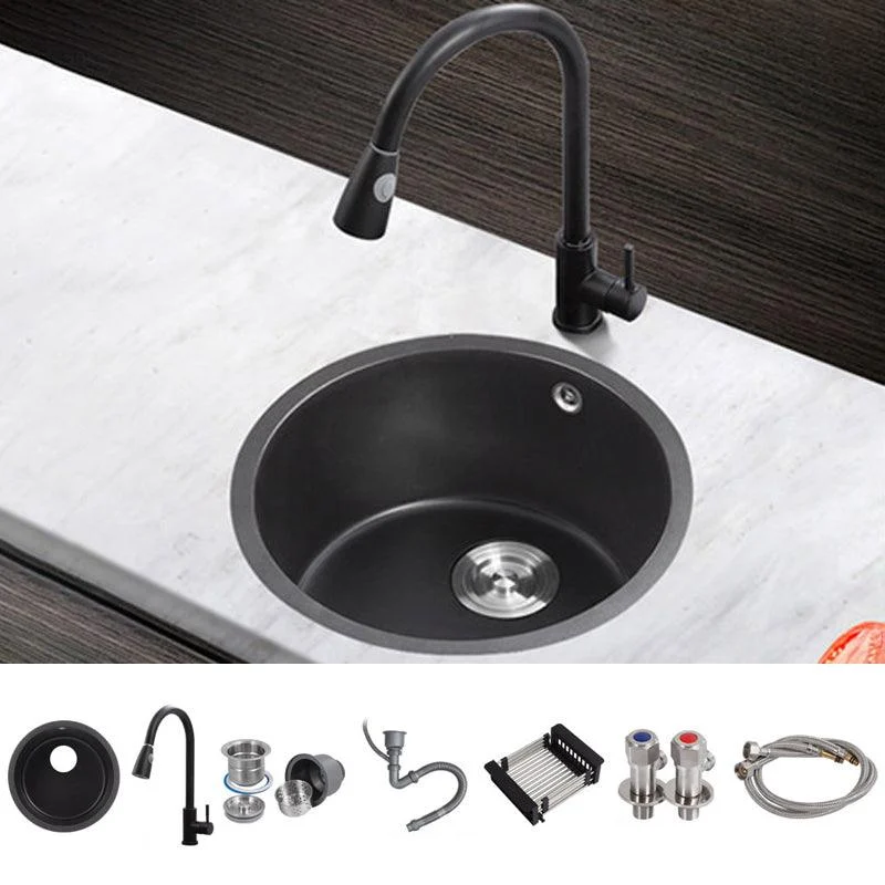 Quartz Kitchen Sink Round Single Bowl Kitchen Sink with Basket Strainer -Bathlova