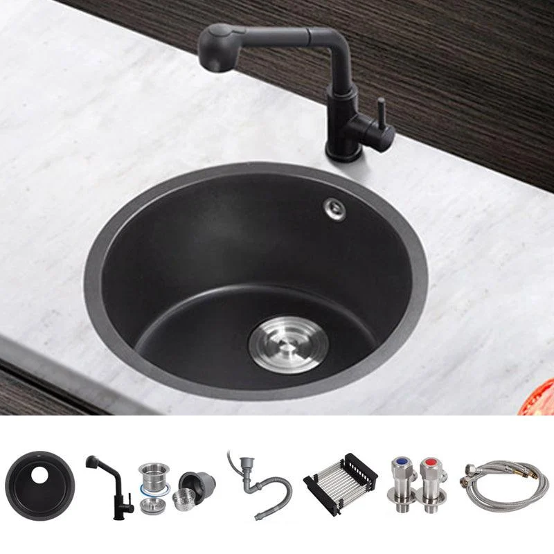 Quartz Kitchen Sink Round Single Bowl Kitchen Sink with Basket Strainer -Bathlova