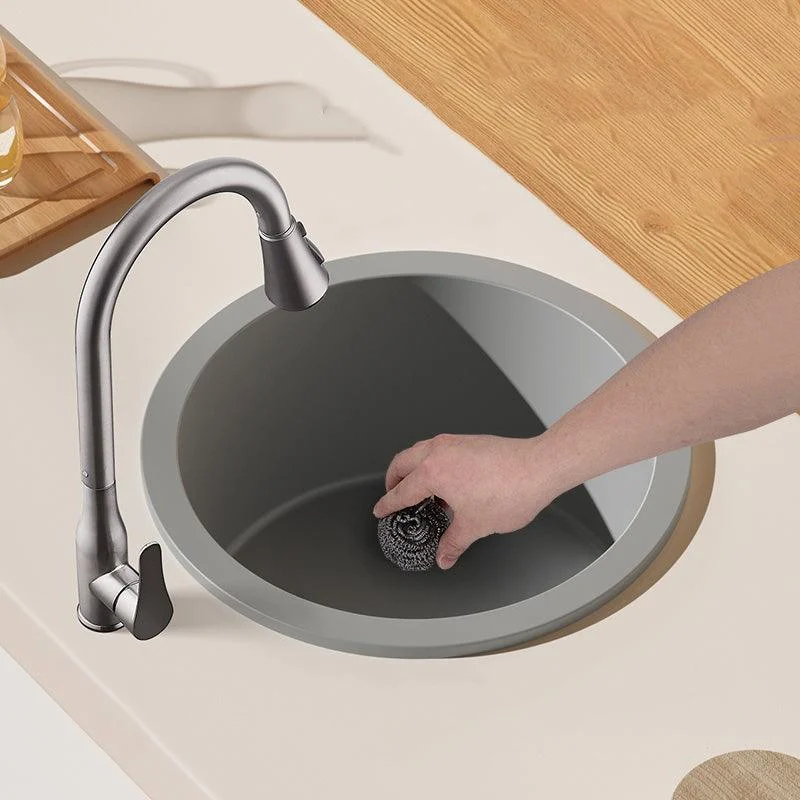 Quartz Kitchen Sink Round Single Bowl Kitchen Sink with Drain Assembly -Bathlova