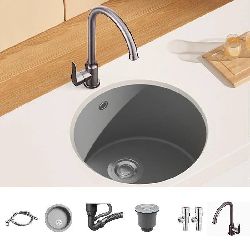 Quartz Kitchen Sink Round Single Bowl Kitchen Sink with Drain Assembly -Bathlova