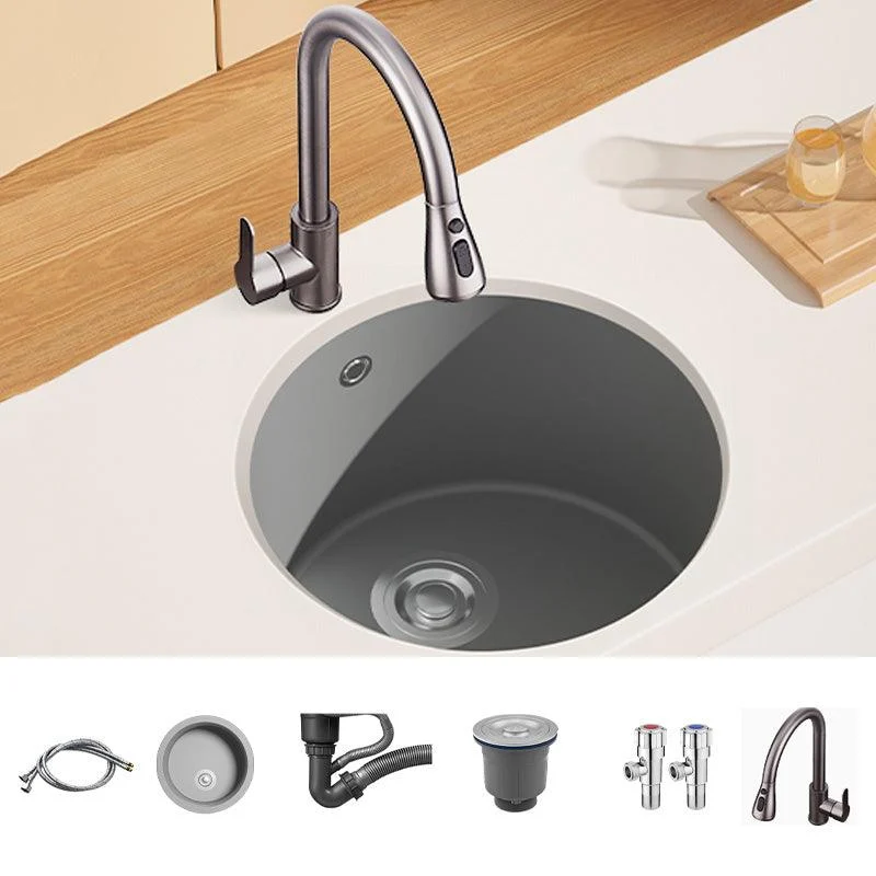 Quartz Kitchen Sink Round Single Bowl Kitchen Sink with Drain Assembly -Bathlova