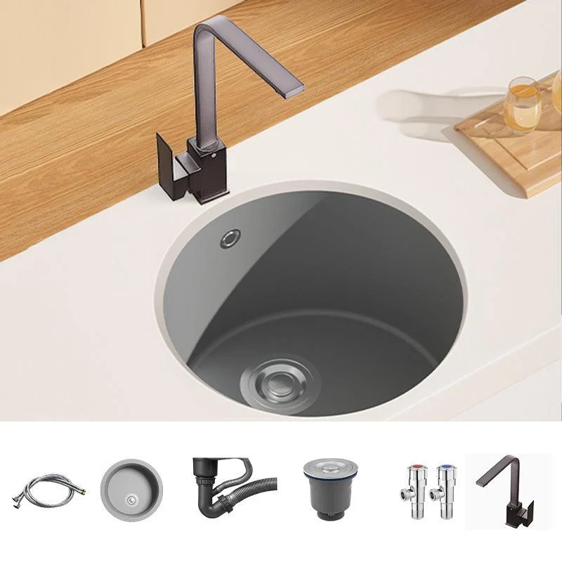 Quartz Kitchen Sink Round Single Bowl Kitchen Sink with Drain Assembly -Bathlova