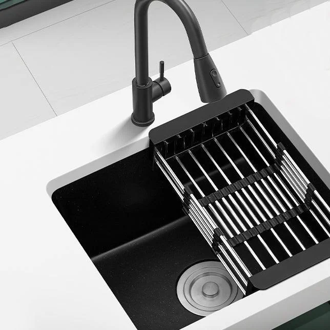 Quartz Kitchen Sink Single Bowl Kitchen Sink with Drain Strainer Kit -Bathlova