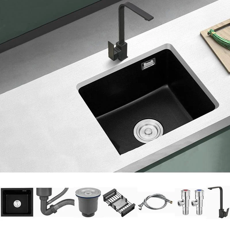 Quartz Kitchen Sink Single Bowl Kitchen Sink with Drain Strainer Kit -Bathlova