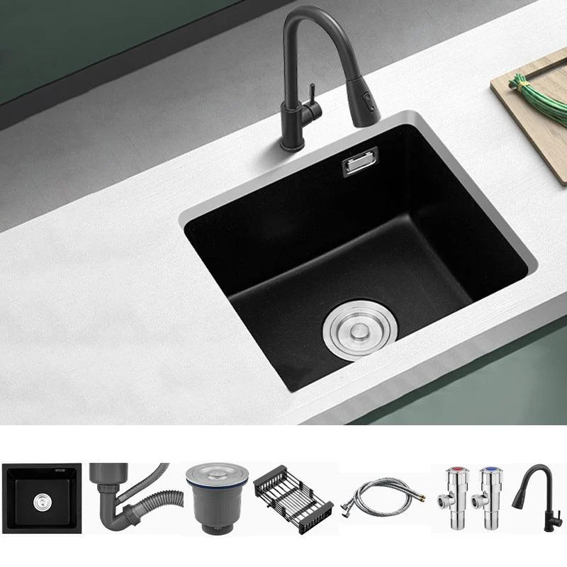 Quartz Kitchen Sink Single Bowl Kitchen Sink with Drain Strainer Kit -Bathlova