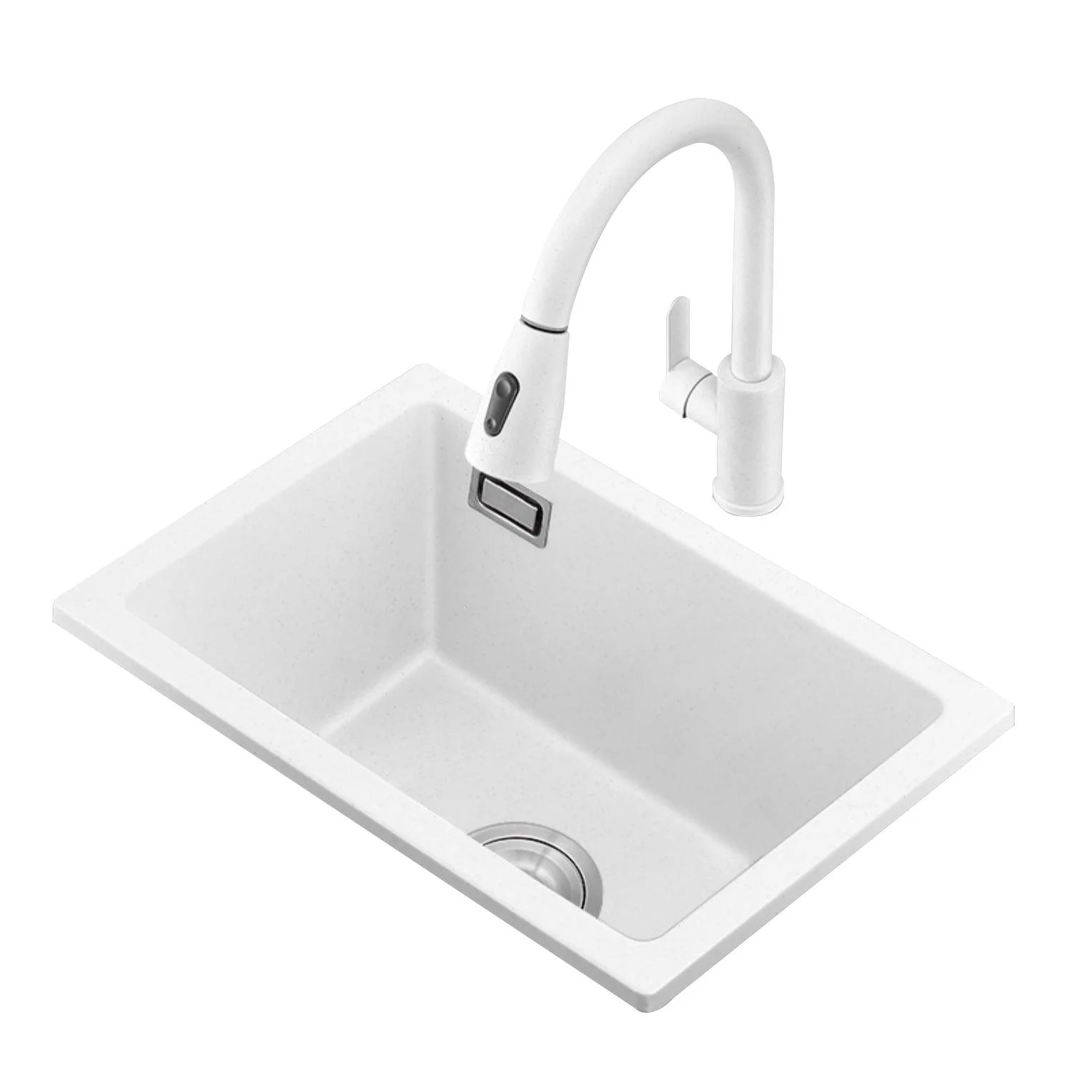 Quartz Kitchen Sink Single Bowl Kitchen Sink with with Drain Strainer Kit -Bathlova