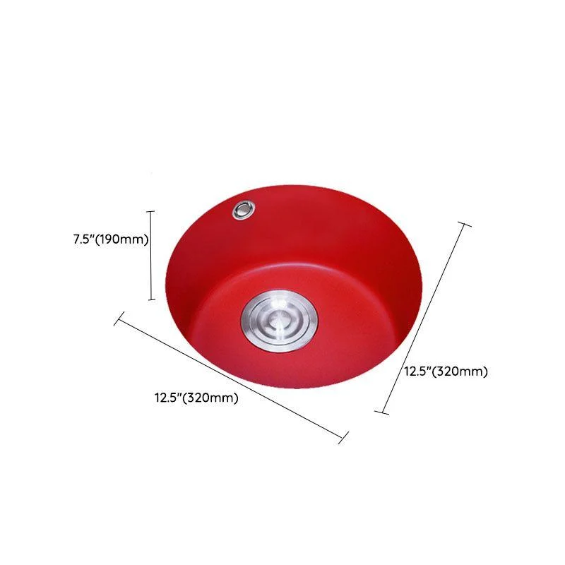 Quartz Kitchen Sink Single Bowl Red Round Kitchen Sink with Drain Assembly -Bathlova