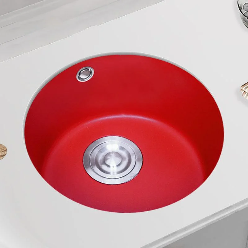 Quartz Kitchen Sink Single Bowl Red Round Kitchen Sink with Drain Assembly -Bathlova