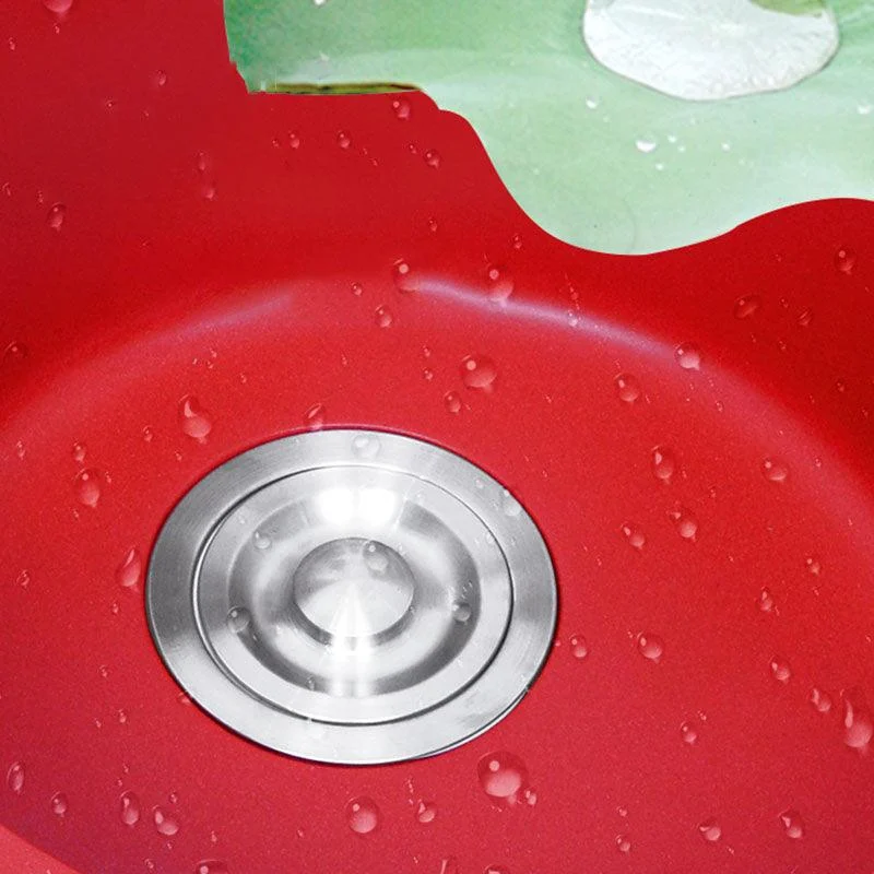 Quartz Kitchen Sink Single Bowl Red Round Kitchen Sink with Drain Assembly -Bathlova