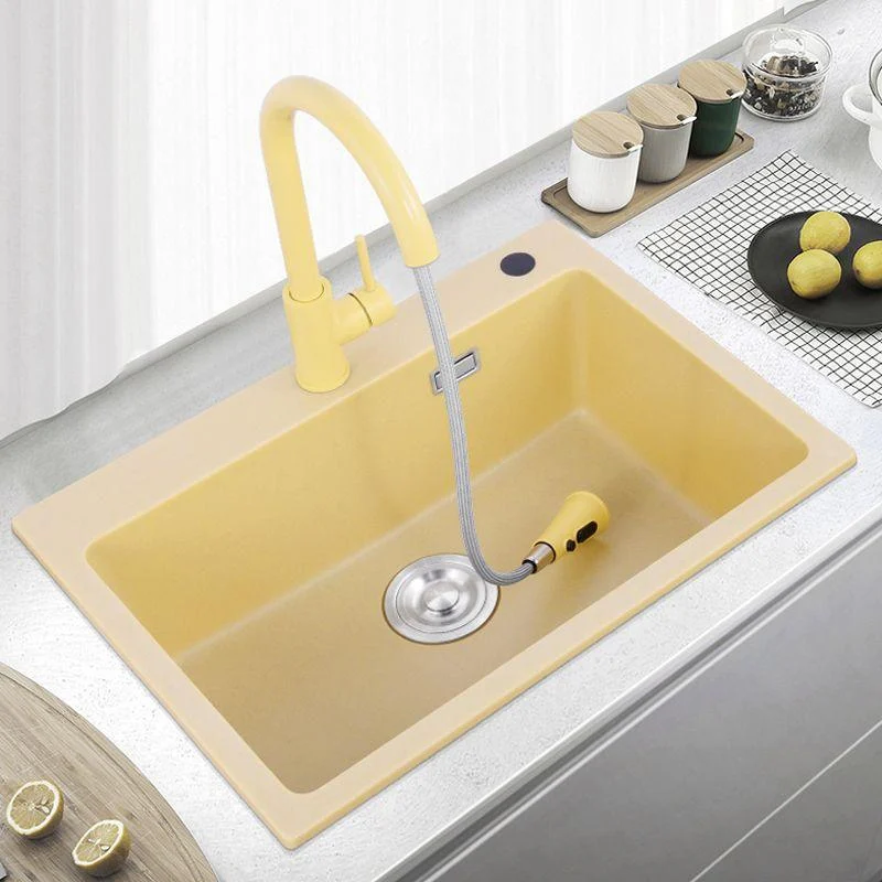 Quartz Kitchen Sink Yellow Single Bowl Kitchen Sink with Drain Assembly -Bathlova