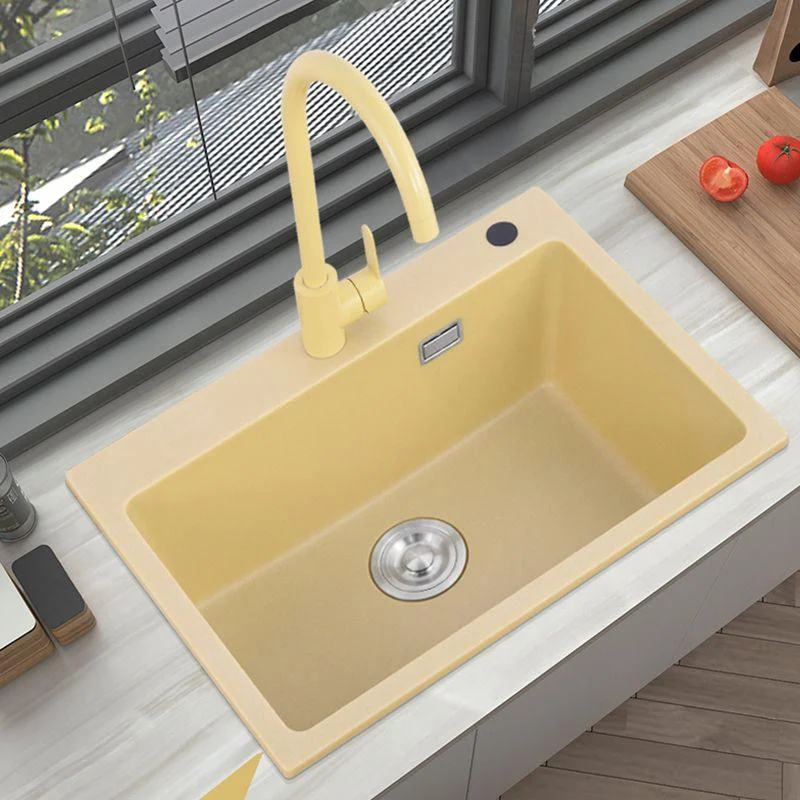 Quartz Kitchen Sink Yellow Single Bowl Kitchen Sink with Drain Assembly -Bathlova