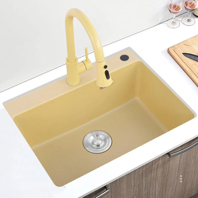 Quartz Kitchen Sink Yellow Single Bowl Kitchen Sink with Drain Assembly -Bathlova