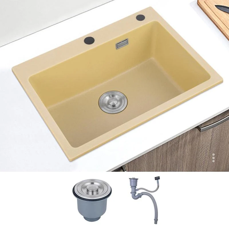 Quartz Kitchen Sink Yellow Single Bowl Kitchen Sink with Drain Assembly -Bathlova