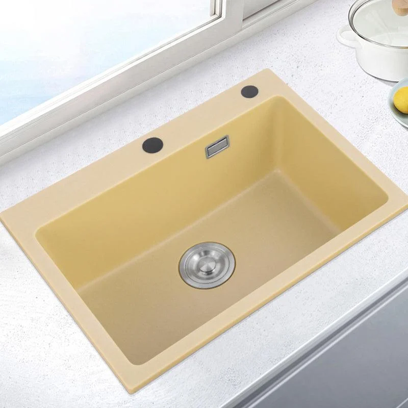 Quartz Kitchen Sink Yellow Single Bowl Kitchen Sink with Drain Assembly -Bathlova