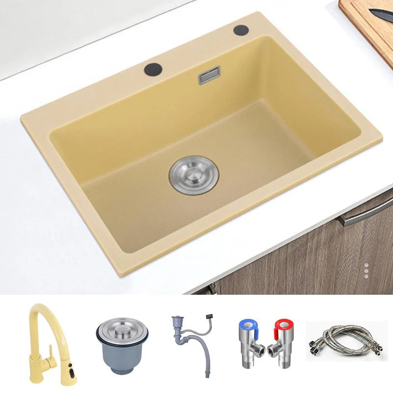 Quartz Kitchen Sink Yellow Single Bowl Kitchen Sink with Drain Assembly -Bathlova