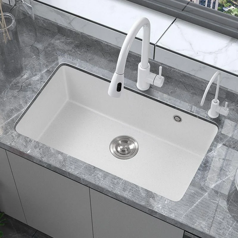 Quartz Single Bowl Kitchen Sink Rectangle Shape Kitchen Sink with Basket Strainer -Bathlova