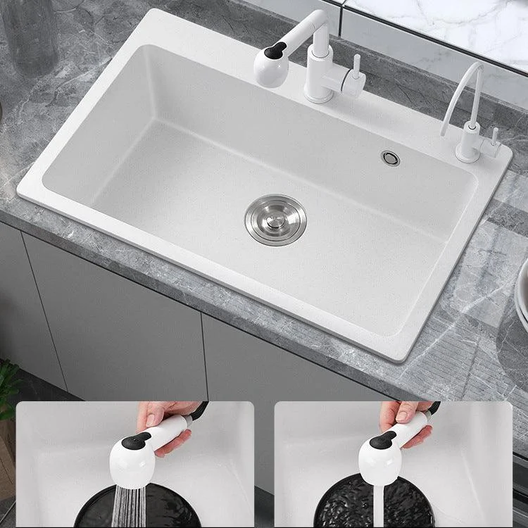 Quartz Single Bowl Kitchen Sink Rectangle Shape Kitchen Sink with Basket Strainer -Bathlova