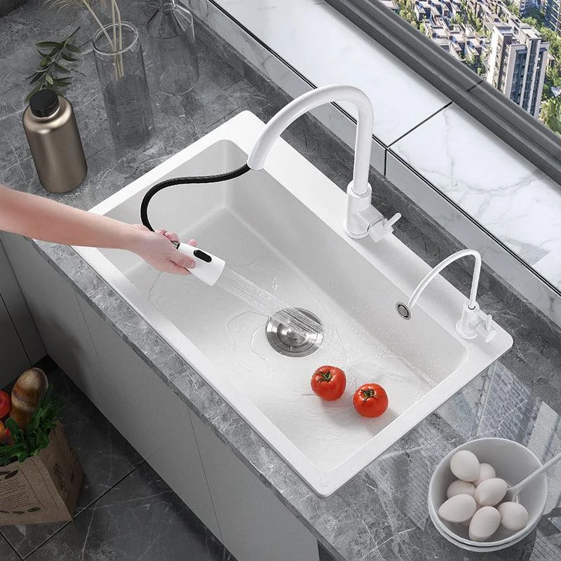 Quartz Single Bowl Kitchen Sink Rectangle Shape Kitchen Sink with Basket Strainer -Bathlova