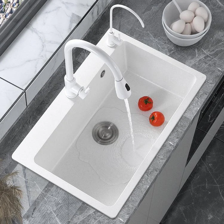 Quartz Single Bowl Kitchen Sink Rectangle Shape Kitchen Sink with Basket Strainer -Bathlova