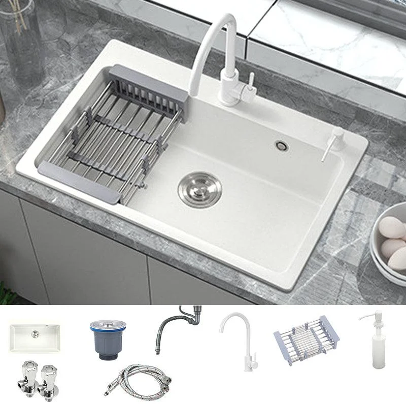 Quartz Single Bowl Kitchen Sink Rectangle Shape Kitchen Sink with Basket Strainer -Bathlova