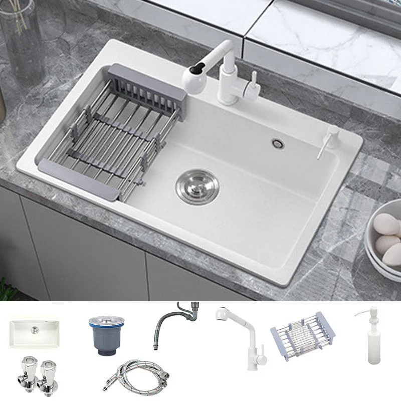 Quartz Single Bowl Kitchen Sink Rectangle Shape Kitchen Sink with Basket Strainer -Bathlova