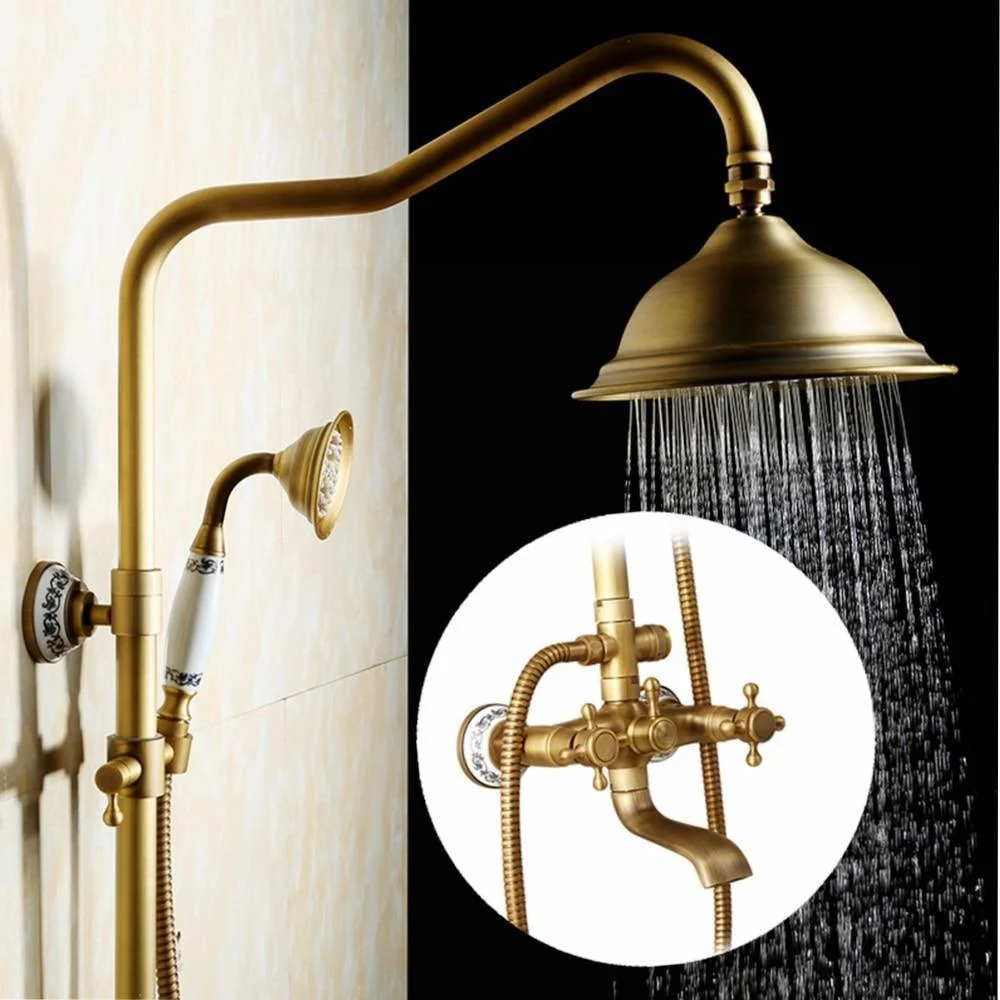 Rain Shower Taps Set with Hand Brass Wall Mounted Shower Mixer -Bathlova