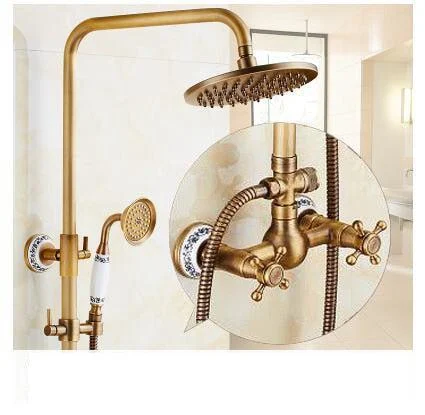 Rain Shower Taps Set with Hand Brass Wall Mounted Shower Mixer -Bathlova