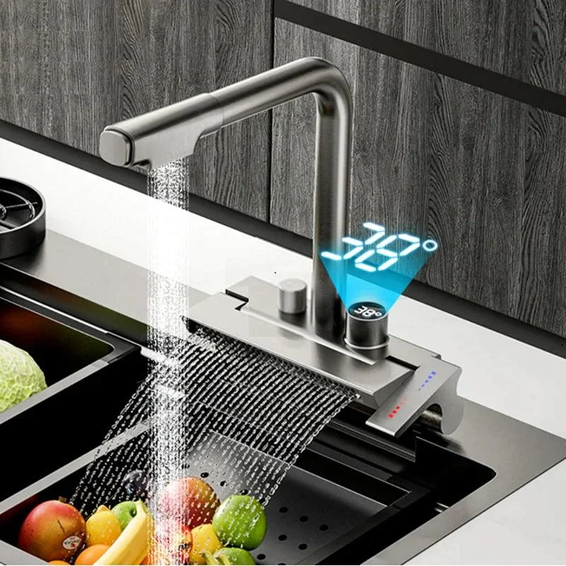 Rainfall Kitchen Tap Temperature Digital Display Pull Out Tap -Bathlova