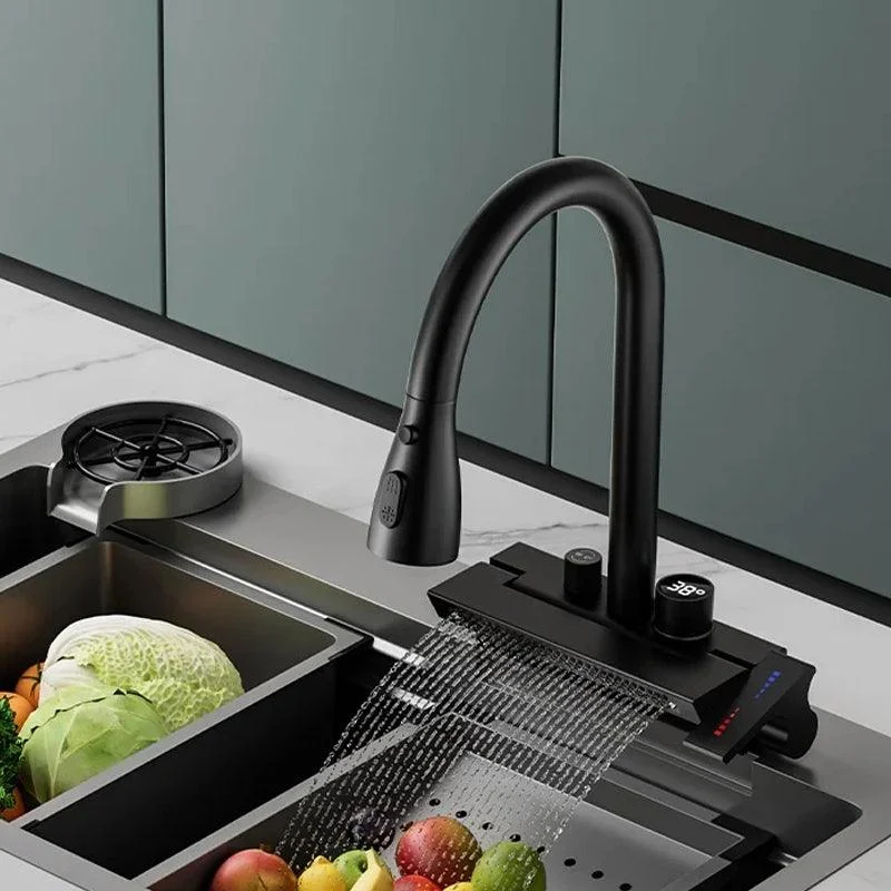 Rainfall Kitchen Tap Temperature Digital Display Pull Out Tap -Bathlova