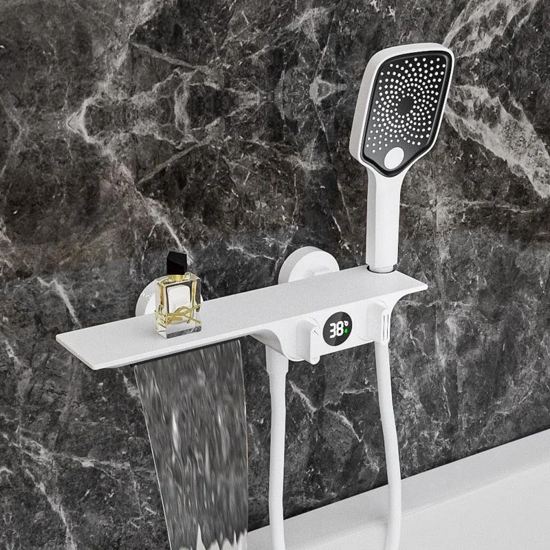 Rainfall Shower Head Digital Display Mixer Tap Shower Taps Set -Bathlova