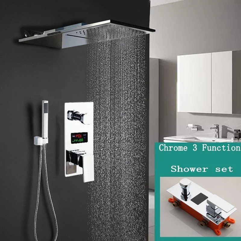 Rainfall Shower Head Digital Display Mixer Waterfall Shower Tap Set -Bathlova