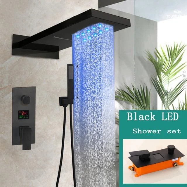 Rainfall Shower Head Digital Display Mixer Waterfall Shower Tap Set -Bathlova