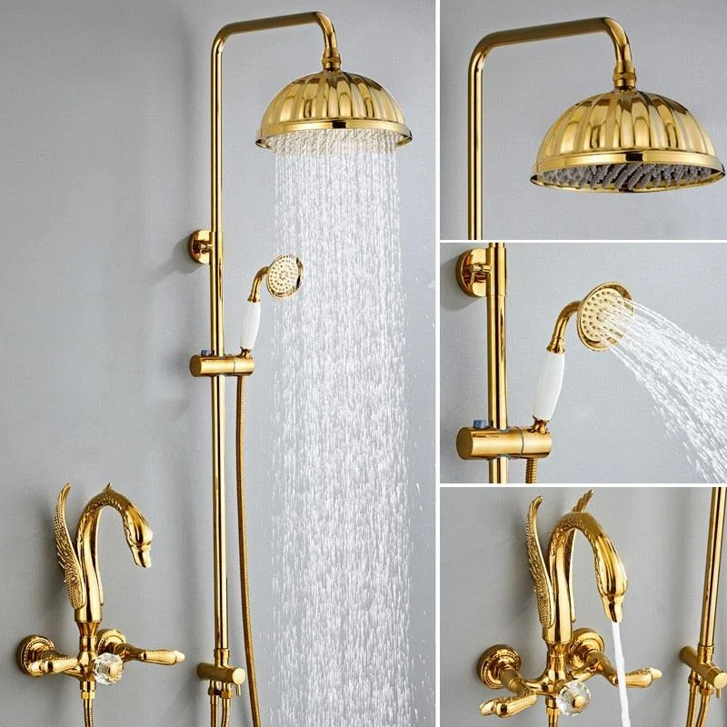 Rainfall Shower Mixer Tap Polished Gold Bath and Shower Tap Set -Bathlova