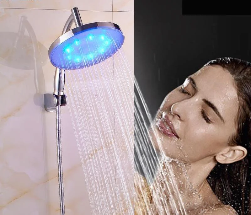 Rainfall Type LED Light Round Hand Held Shower Arm with Bracket and Hose -Bathlova