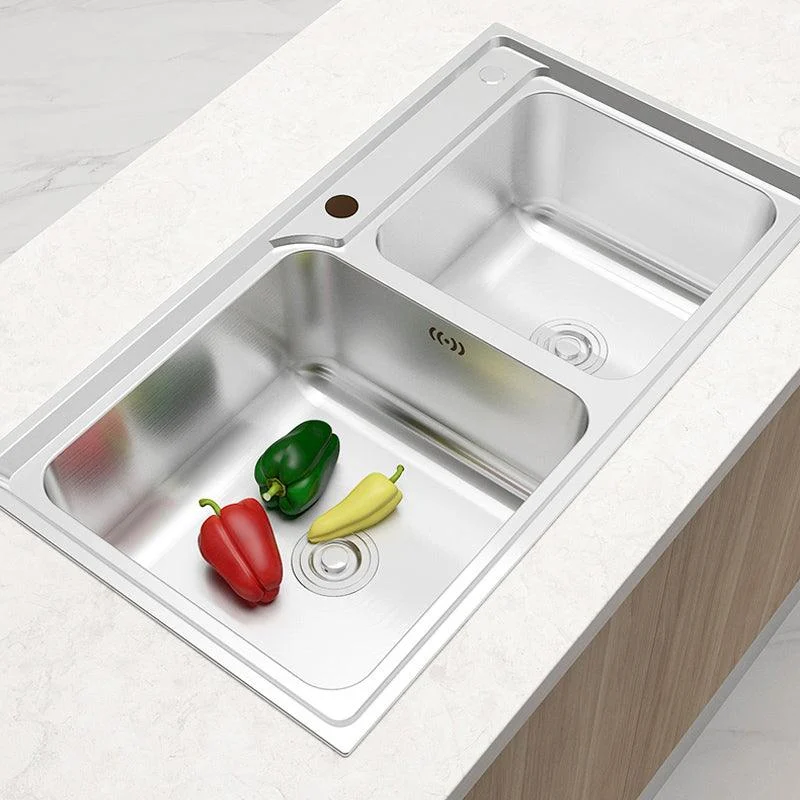 Rectangle 1 Holes Kitchen Sink Stainless Steel Double Basin Sink -Bathlova