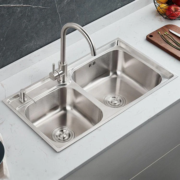 Rectangle 1 Holes Kitchen Sink Stainless Steel Double Basin Sink -Bathlova