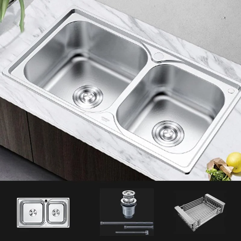 Rectangle 1 Holes Kitchen Sink Stainless Steel Double Basin Sink -Bathlova