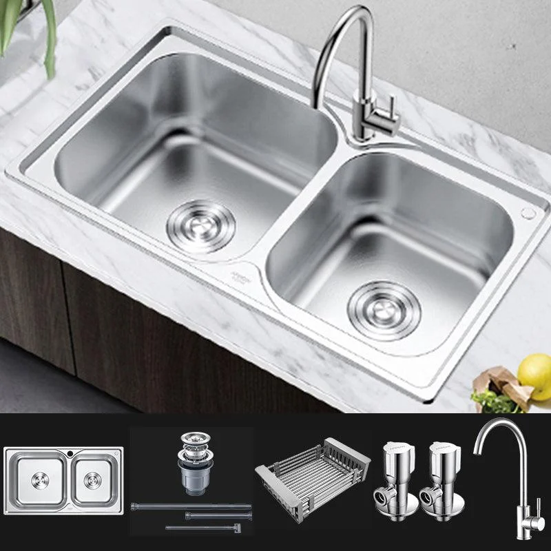 Rectangle 1 Holes Kitchen Sink Stainless Steel Double Basin Sink -Bathlova