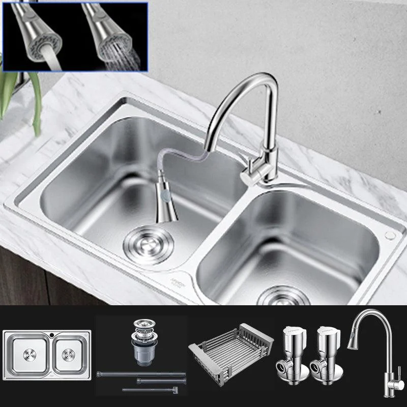 Rectangle 1 Holes Kitchen Sink Stainless Steel Double Basin Sink -Bathlova