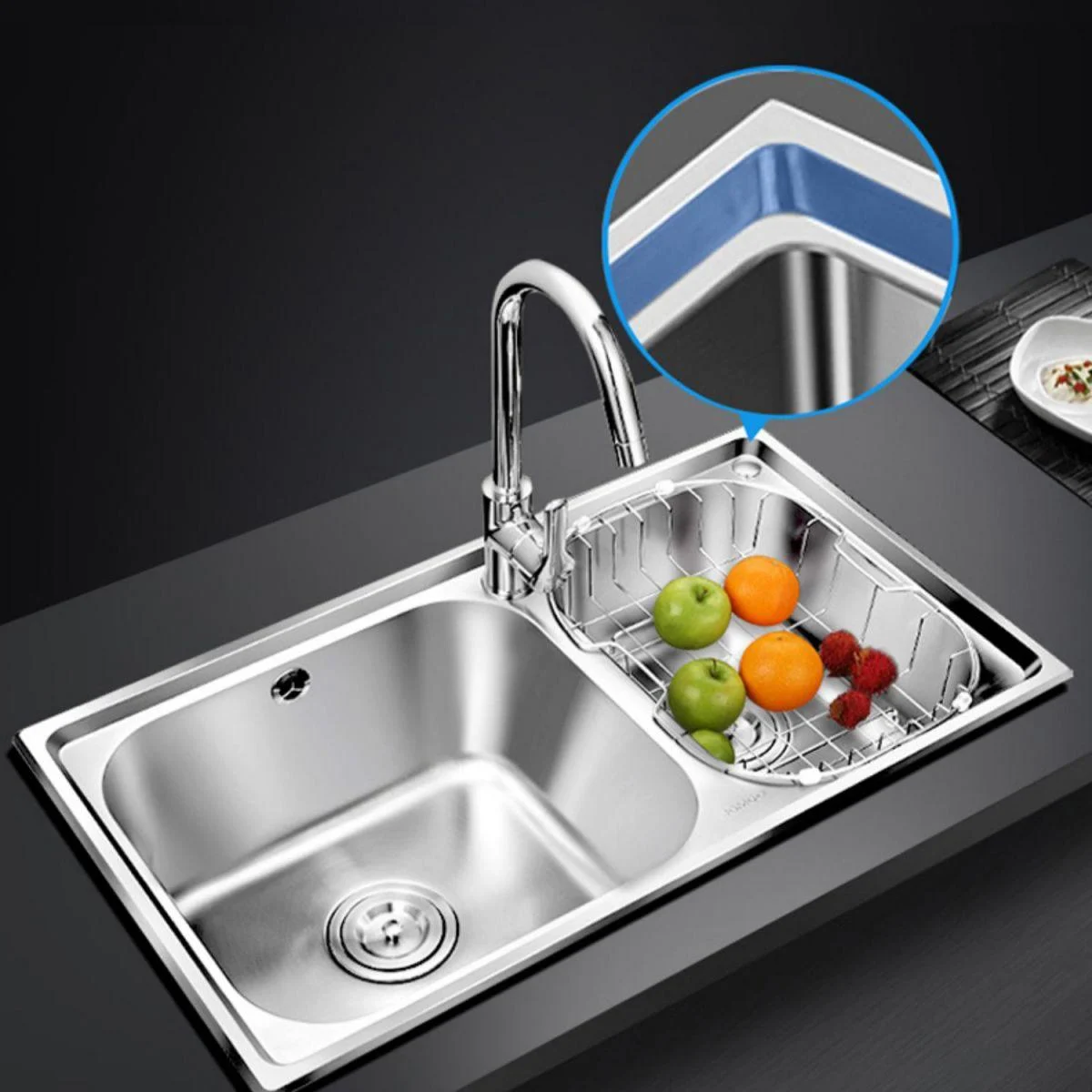 Rectangle 2 Holes Kitchen Sink Stainless Steel Double Basin Sink -Bathlova