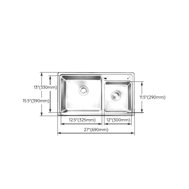 Rectangle 2 Holes Kitchen Sink Stainless Steel Double Basin Sink -Bathlova