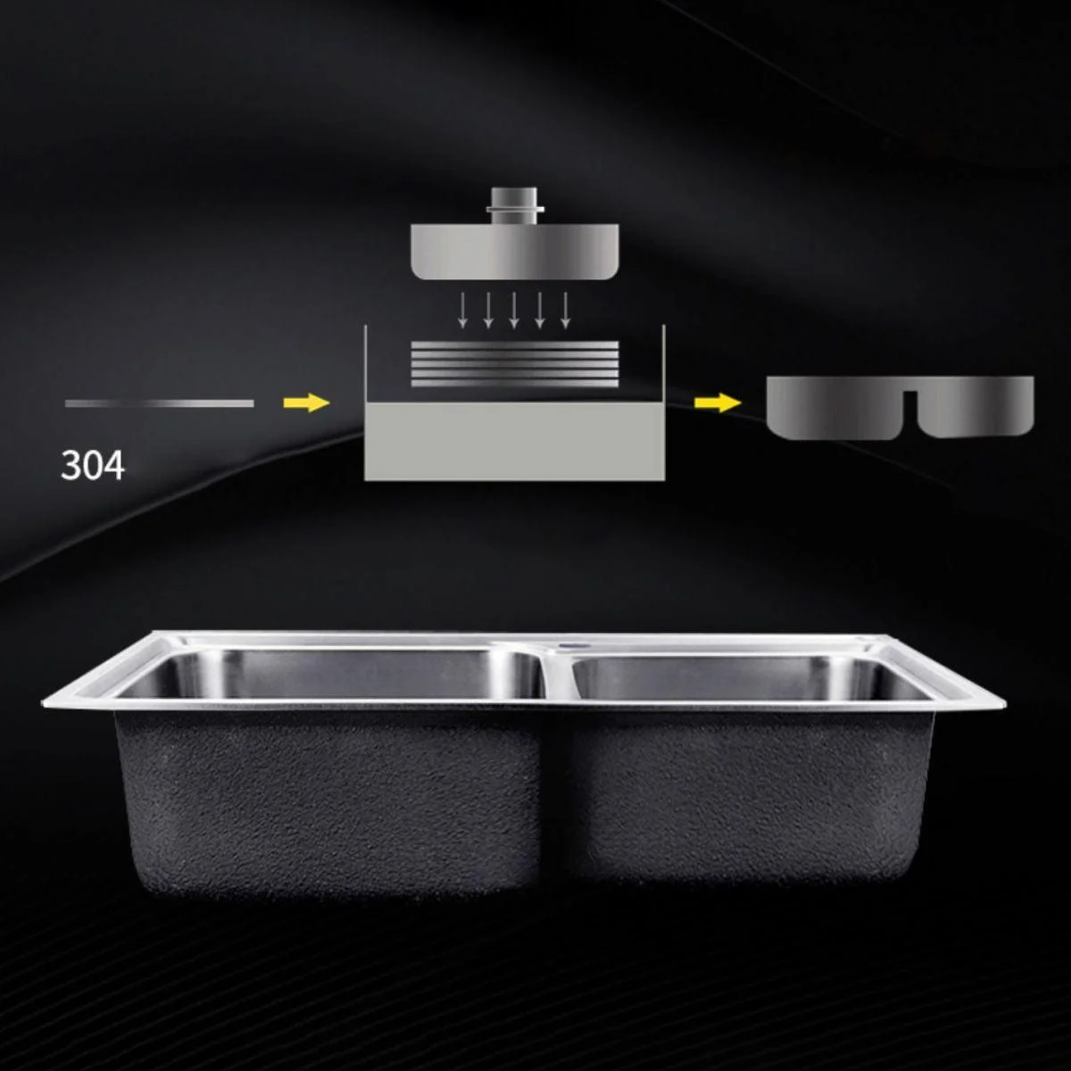 Rectangle 2 Holes Kitchen Sink Stainless Steel Double Basin Sink -Bathlova