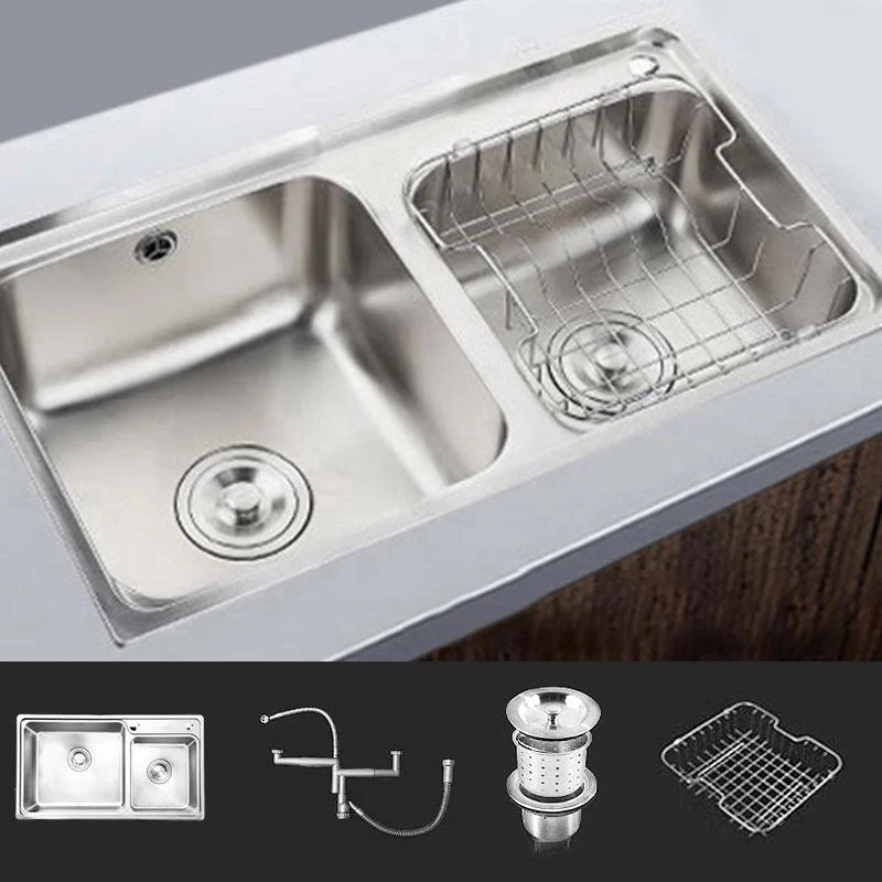 Rectangle 2 Holes Kitchen Sink Stainless Steel Double Basin Sink -Bathlova