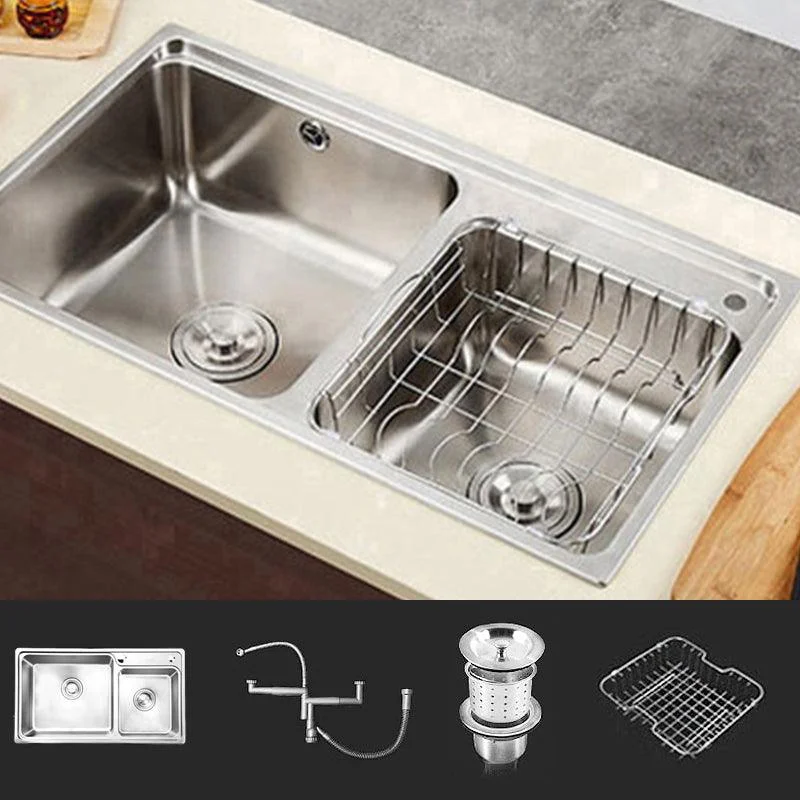 Rectangle 2 Holes Kitchen Sink Stainless Steel Double Basin Sink -Bathlova